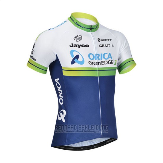 2014 Fahrradbekleidung Orica GreenEDGE Wei und Blau Trikot Kurzarm und Tragerhose